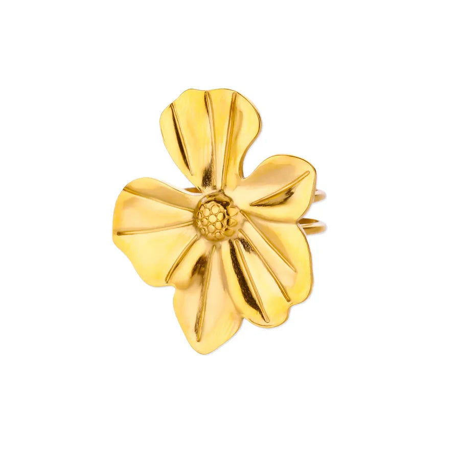 Boho Floral Open Ring in 18K Gold Plated Steel