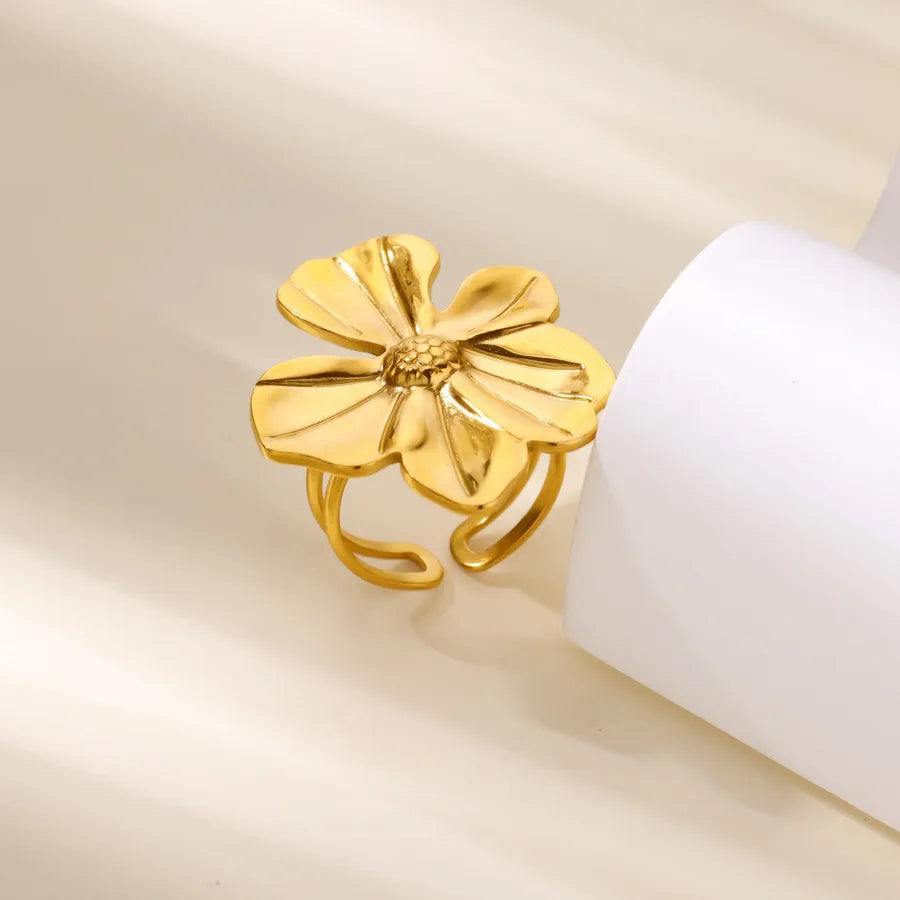Boho Floral Open Ring in 18K Gold Plated Steel