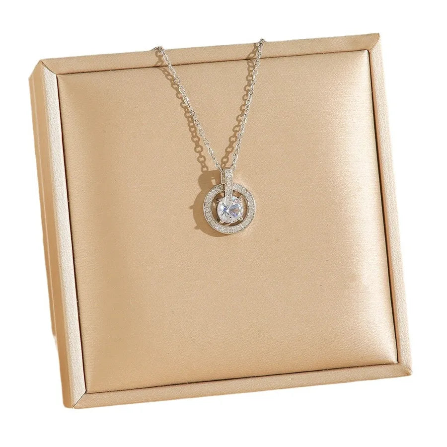 Zircon Round Pendant Titanium Steel Necklace