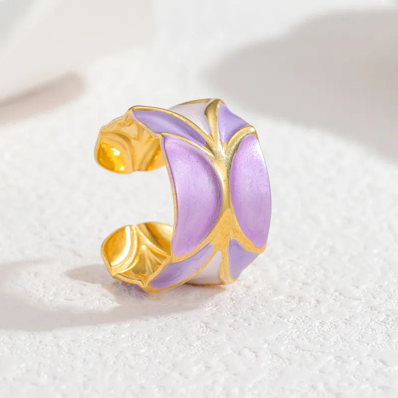 18K Gold Plated Enamel Stainless Steel Ring R881-Purple