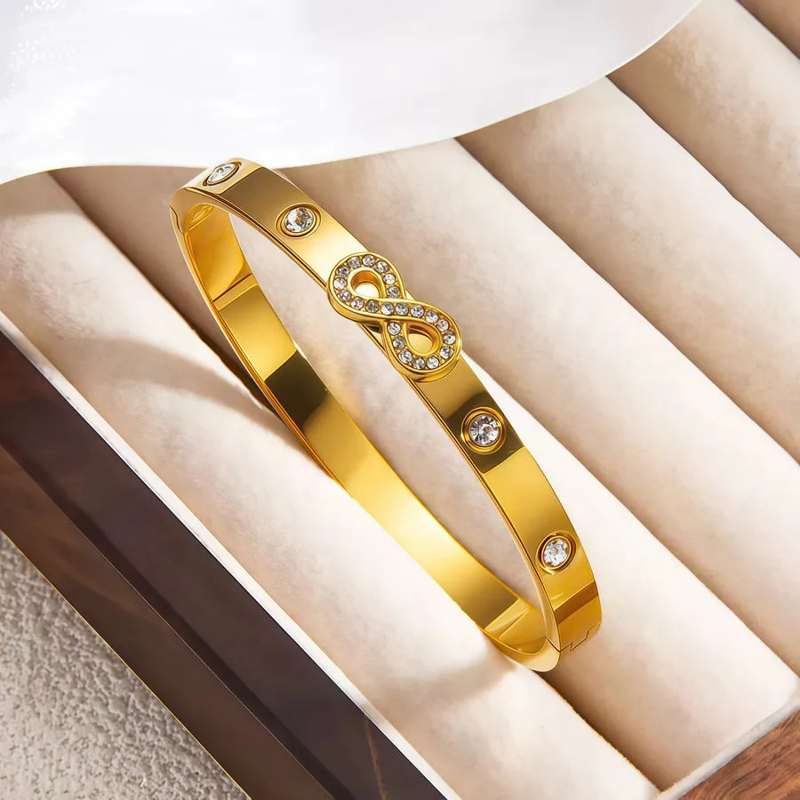 18K Gold Infinity Bracelet with Rhinestones Average Size Gold Infinity