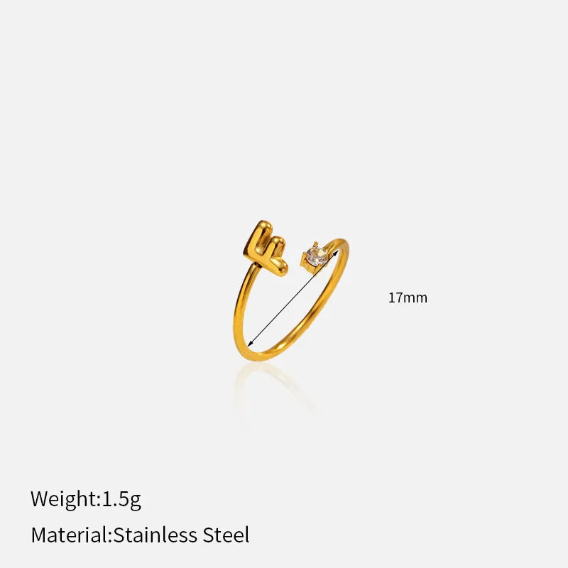 Gold Plated Adjustable Letter Ring for Women YHTSR-250715 (letter F)