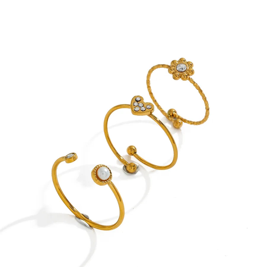 18K Gold Sun & Heart Open Ring for Women Classification of Nail Art Accessories-Adjustable