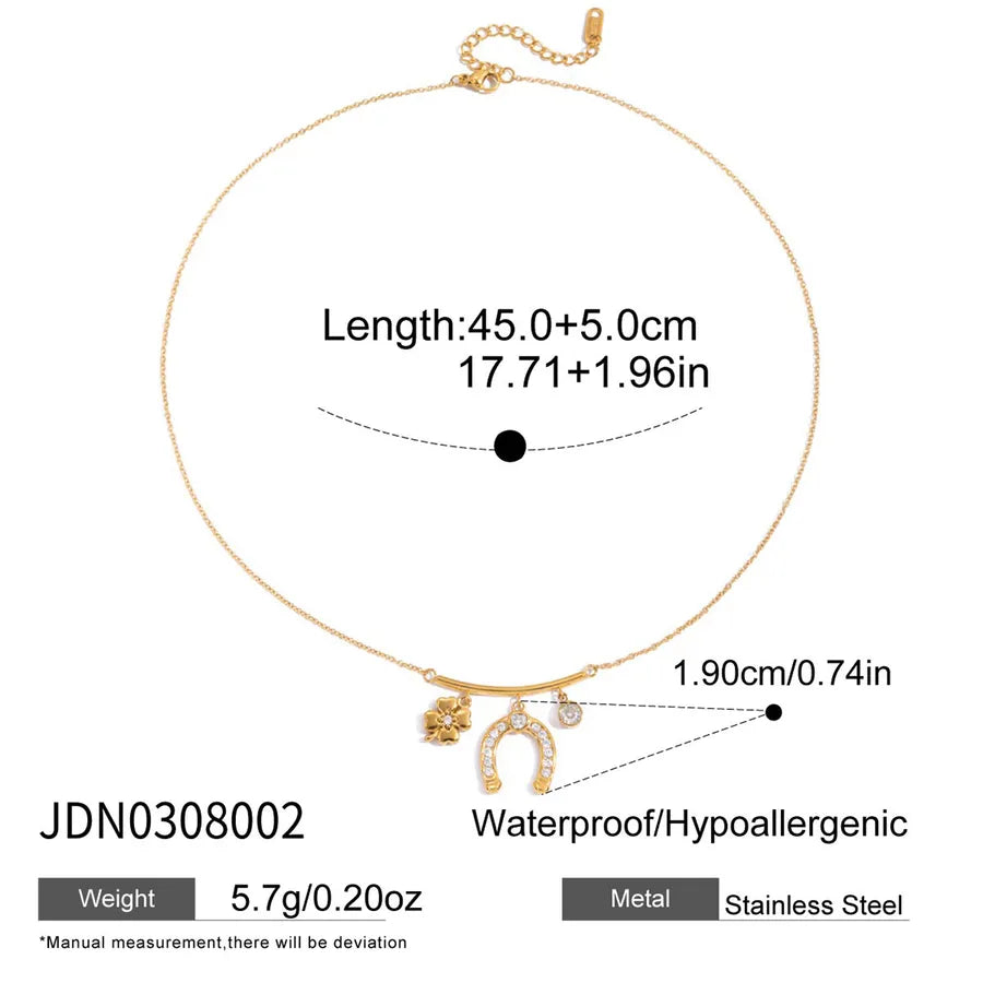 18K Gold Clover & Horseshoe Stainless Steel Necklace JDN0308002