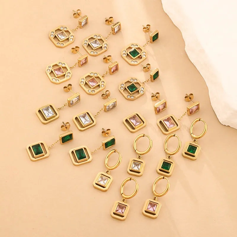 14K Gold Plated Purple Zircon Drop Earrings