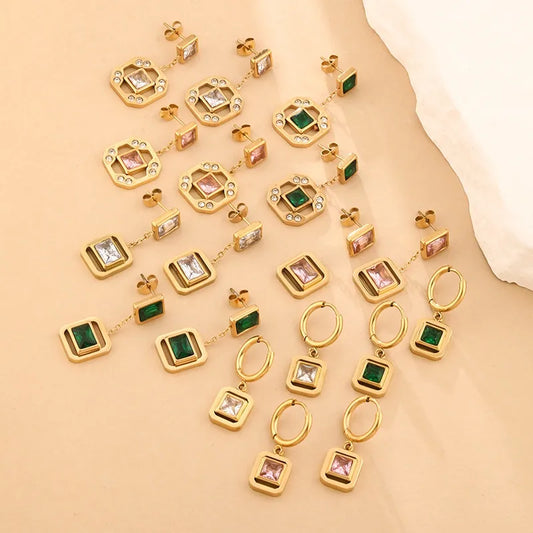 14K Gold Plated Purple Zircon Drop Earrings