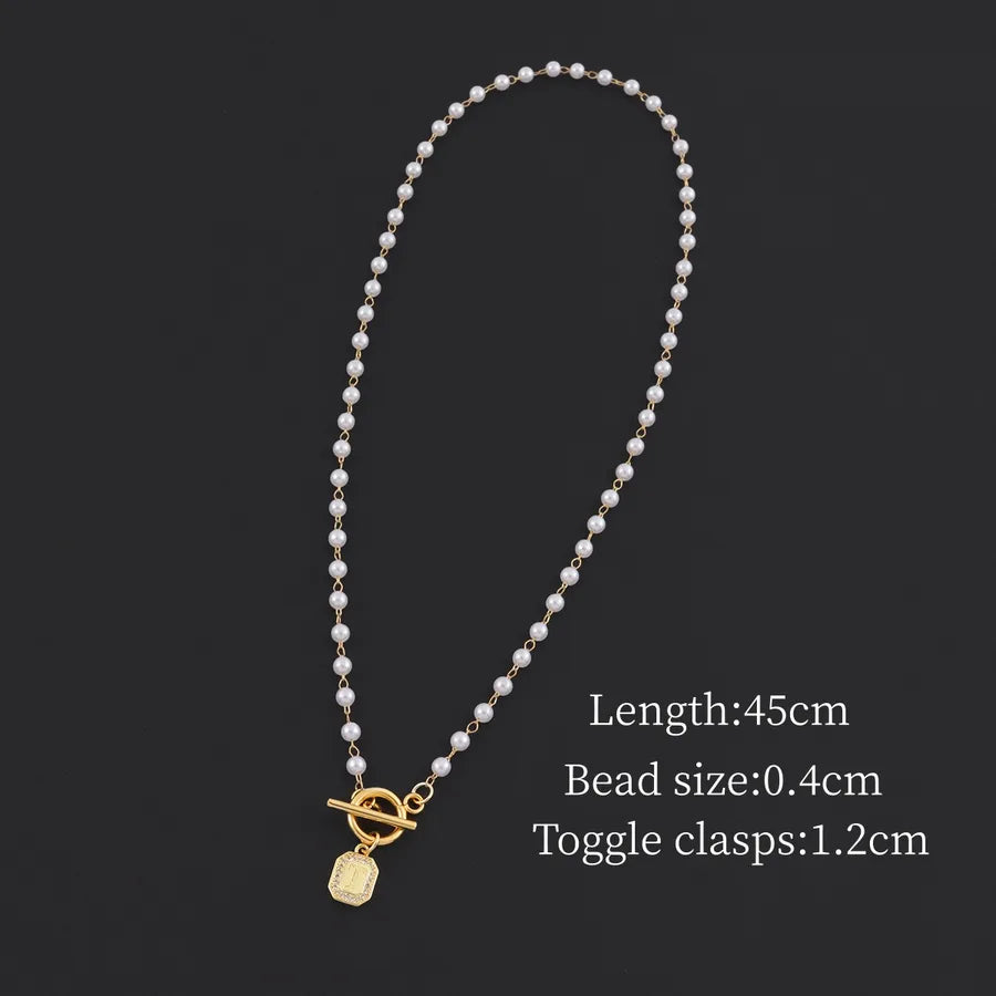 Elegant Pearl Initial Pendant Necklace White t
