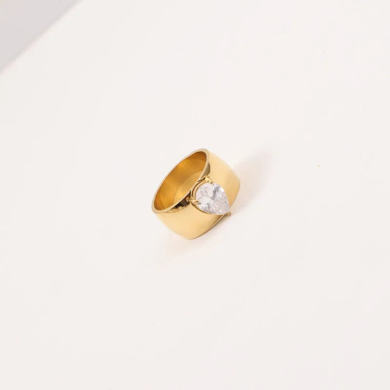 18K Gold Plated Titanium Ring with Zircon Stone