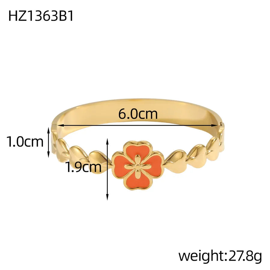 Stainless Steel Four Leaf Clover Bangle HZ1363B1