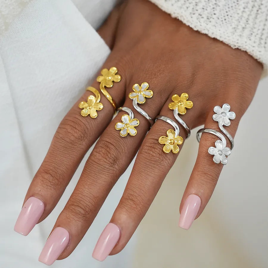 18K Gold Plated Stainless Steel Flower Ring