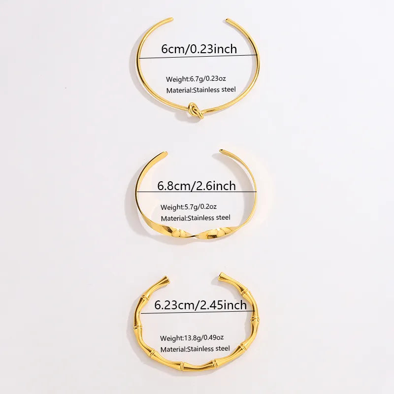 18K Gold Bamboo Knot Stainless Steel Bangle