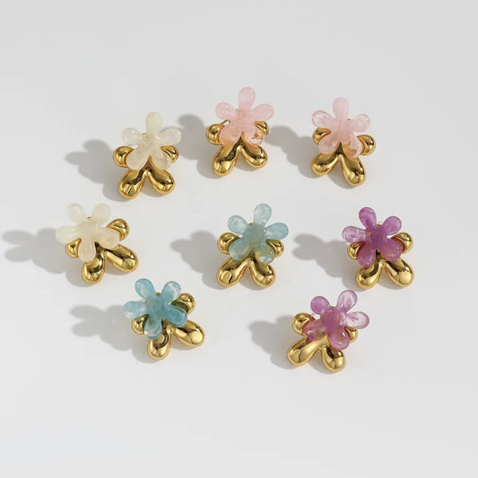 Boho Five-Petal Flower Earrings in Titanium Steel