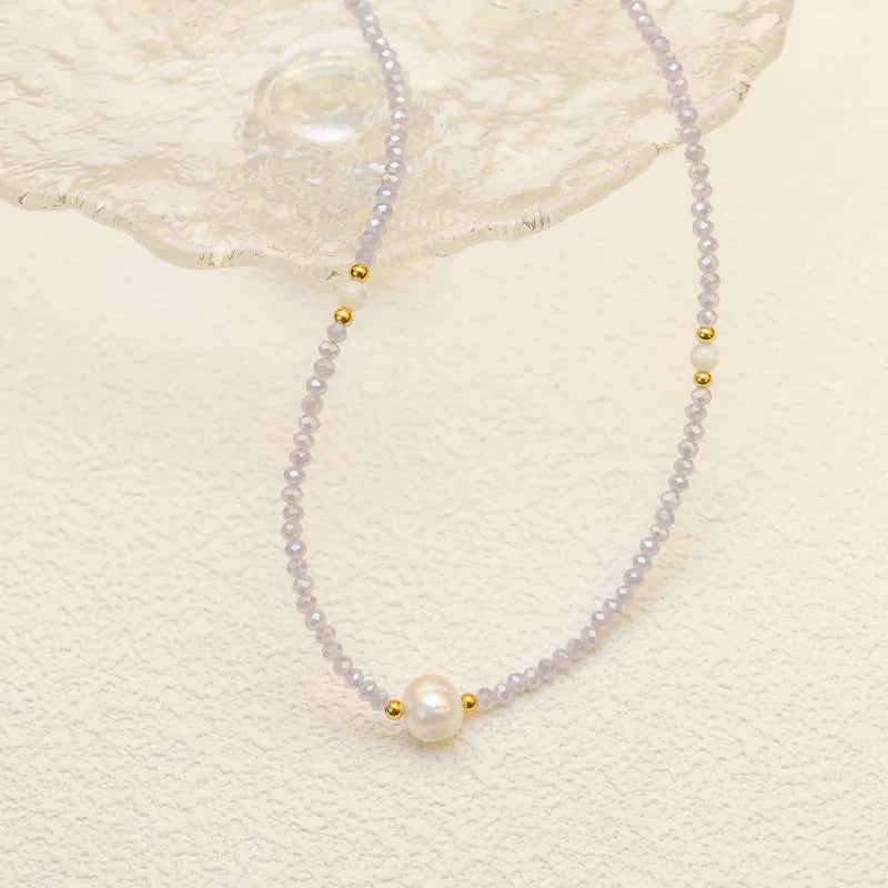 Colorful Stone & Pearl Charm Necklace