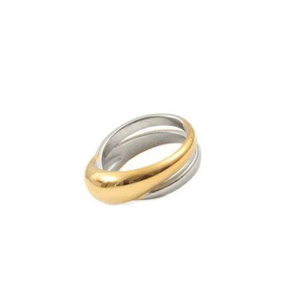 Bicolor Titanium Steel Geometric Ring