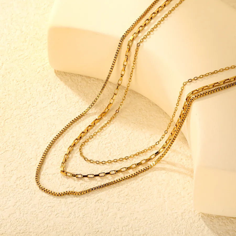 18K Gold Plated Geometric Layered Choker Necklace