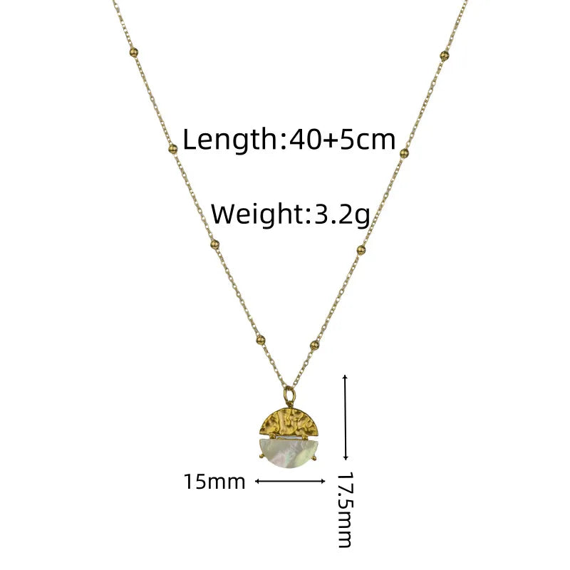 Women's Rectangle Pendant Stainless Steel Necklace Circle White Shell Necklace
