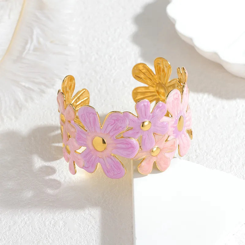 Adjustable Gold Flower Bangle Bracelet B Style