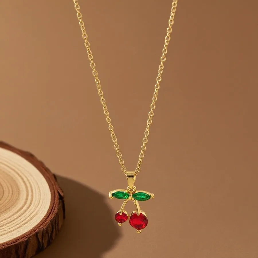 Geometric Titanium Steel Necklace for Women X08244 [Copper Pendant] Big and Small Cherry Necklace - Gold