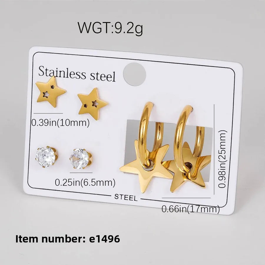 18K Gold Plated Star & Heart Drop Earrings E-1496