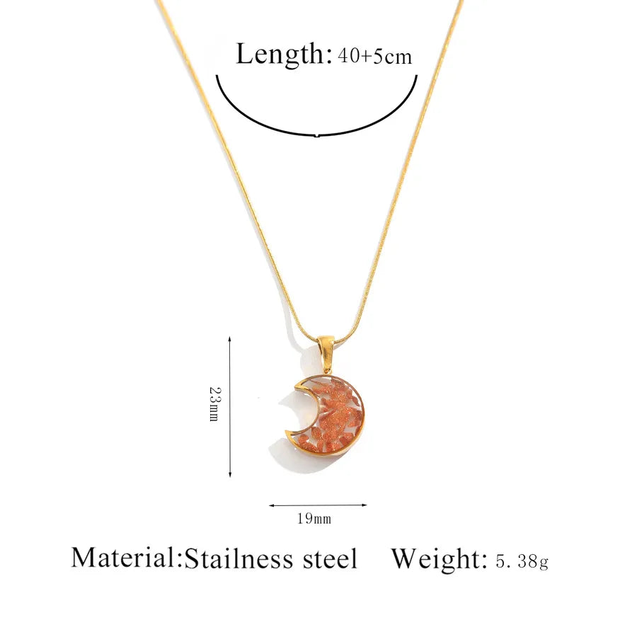 Women's Geometric Stainless Steel Necklace Set Orange Red Moon Necklace