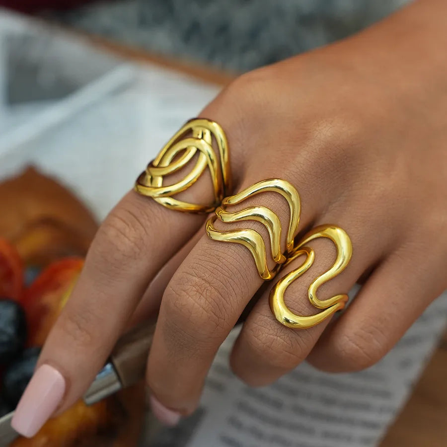 18K Gold Plated Geometric Adjustable Ring