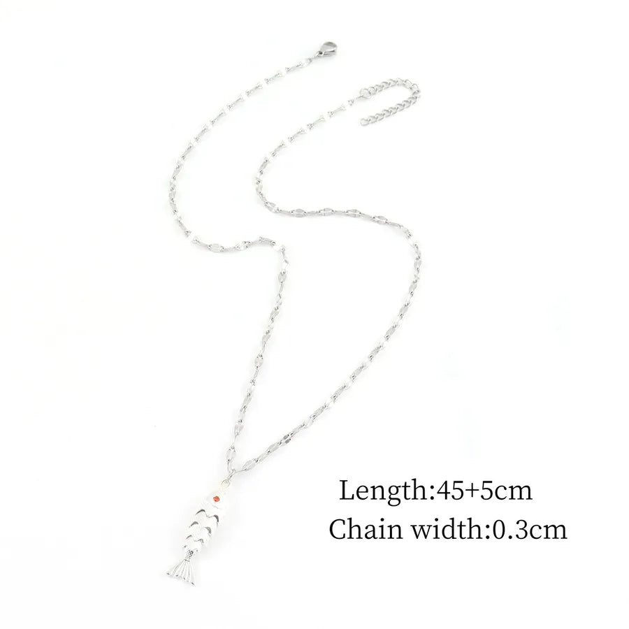 Gold Carp Pendant Necklace – Stainless Steel & Copper Silver Average Size