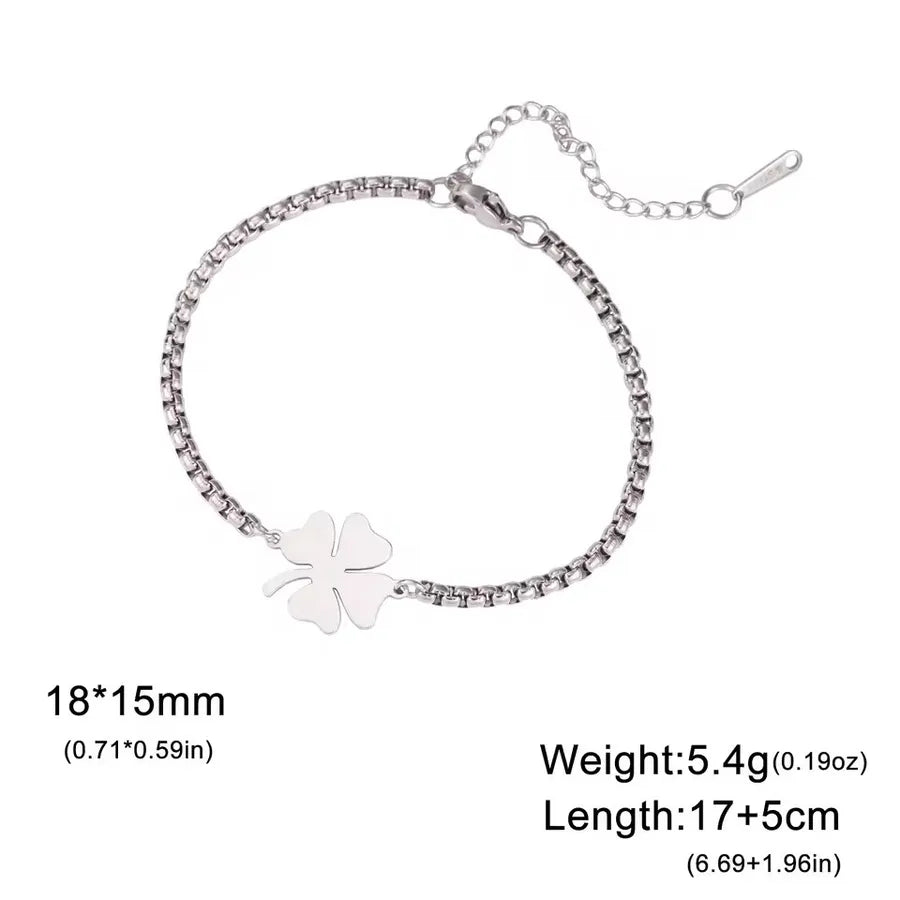 Double Layer Four Leaf Clover Bracelet Steel Color-Box Chain