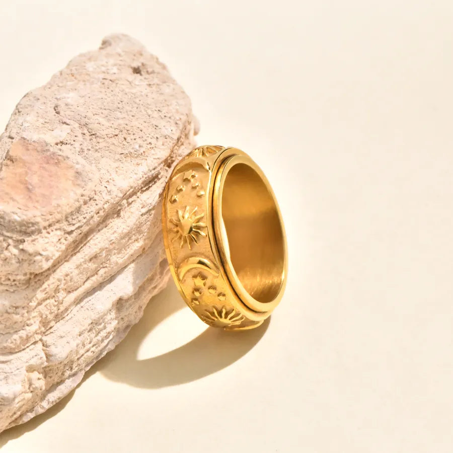 Boho Green Zircon Ring in 18K Gold Plated Steel