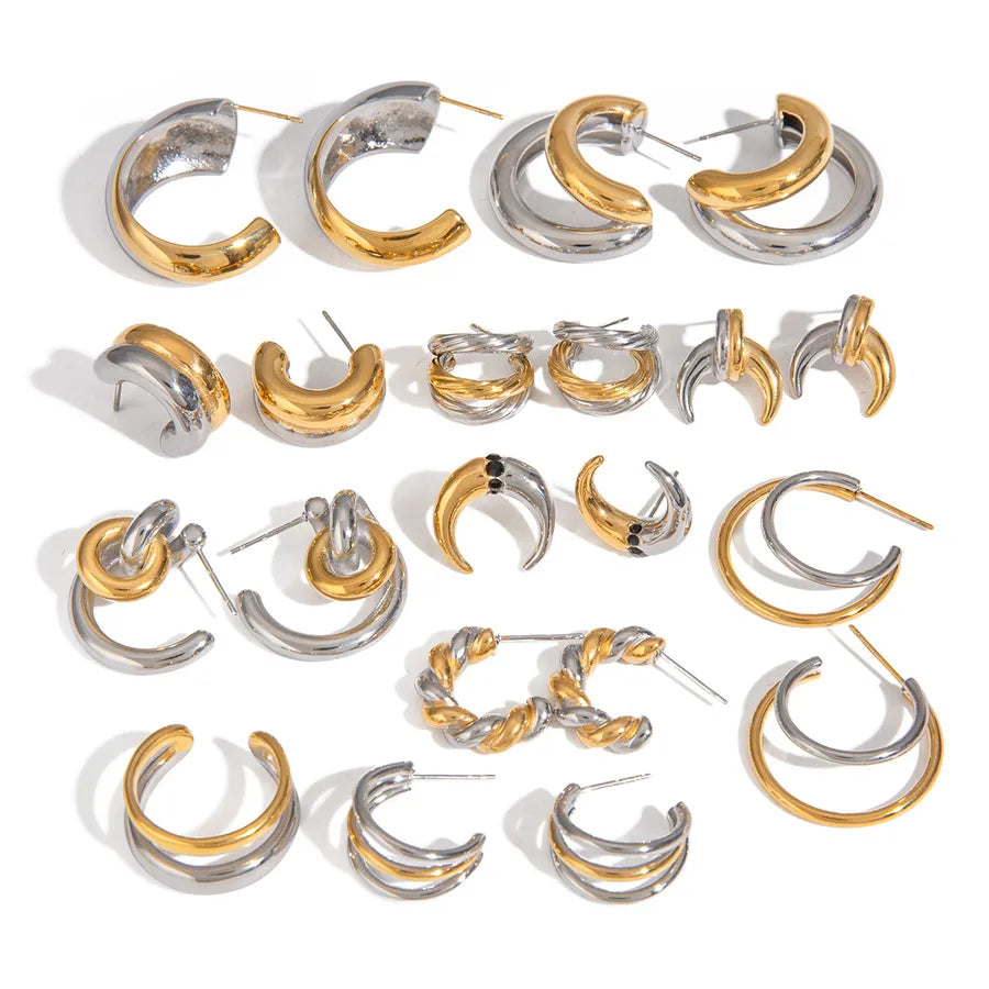 Color Block Stainless Steel C-Shaped Earrings