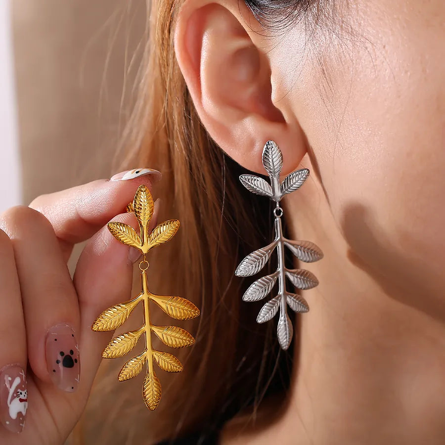 Gold Ginkgo Leaf Stud Earrings for Women