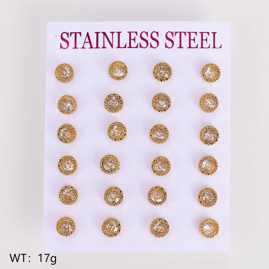 Gold Plated Geometric Star Zircon Stud Earrings Round-6mm