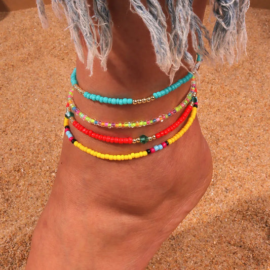 Boho Colorful Beaded Anklet Set for Women