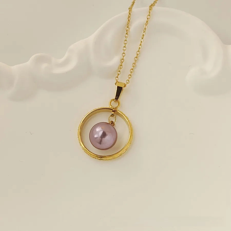 Titanium Steel Moon Pendant Necklace for Women Gold Great Wall Pattern 4 18k