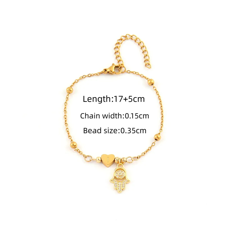18K Gold Plated Hamsa & Heart Charm Bracelet Gold I