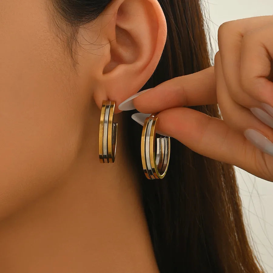 Gold-Plated Stainless Steel Oval Hoop Earrings