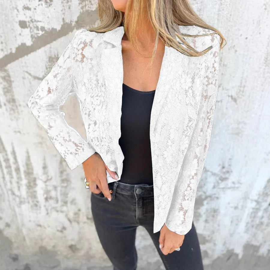Women's Solid Color Lace Blazer Shirt