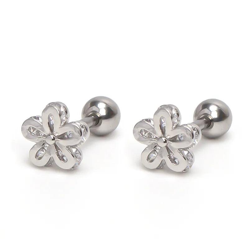 Boho Zircon Flower Stainless Steel Earrings