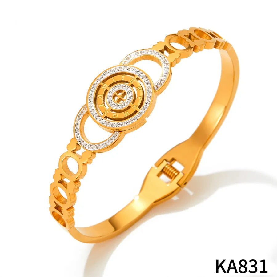 Stainless Steel Roman Numeral Bracelet with Zircon KA831 Gold