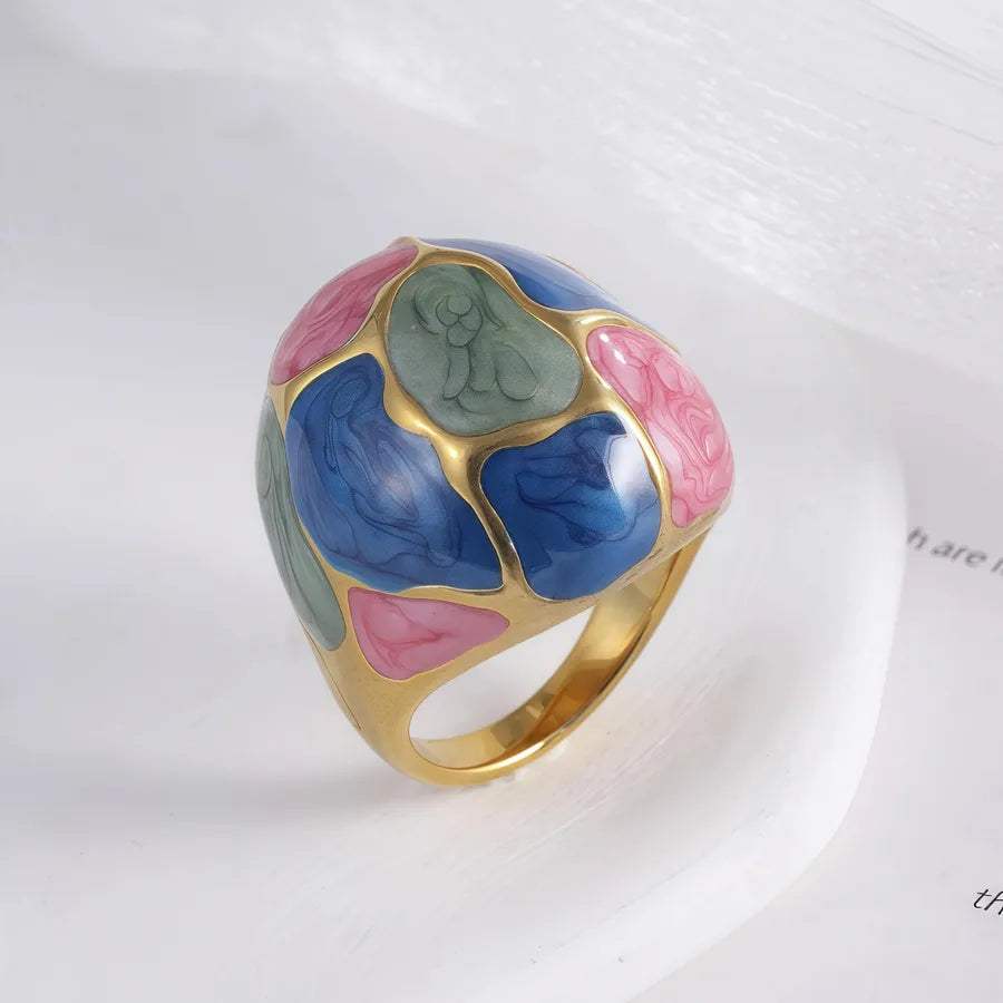 Geometric Enamel Ball Stainless Steel Ring