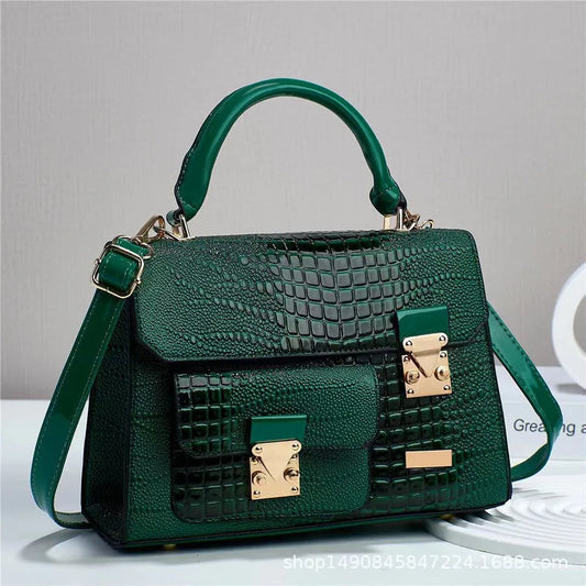 Retro Croc-Pattern PU Shoulder Bag