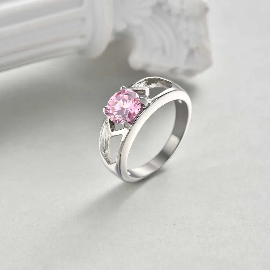 Elegant Pink Zircon Stainless Steel Ring