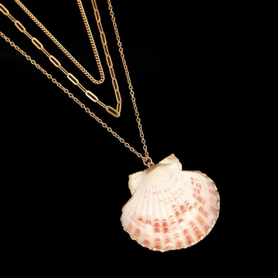 Gold Shell Pendant Necklace with Pearl Charm CYN007-5
