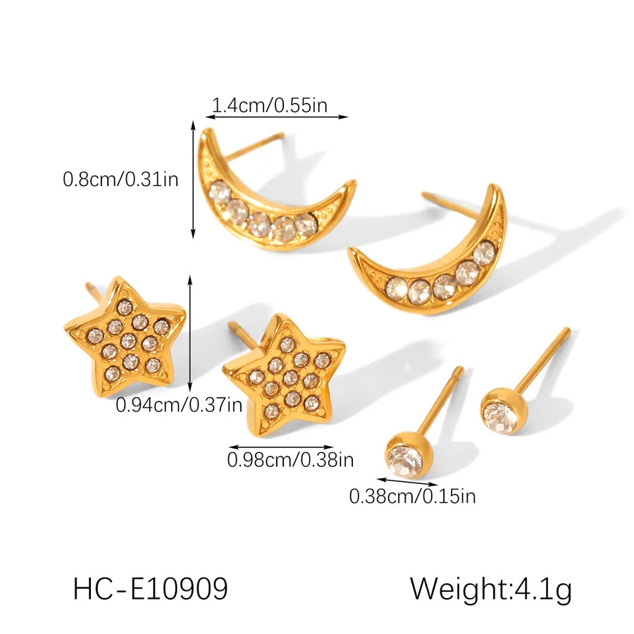 18K Gold Star & Moon Earrings Set for Women HC-E10909