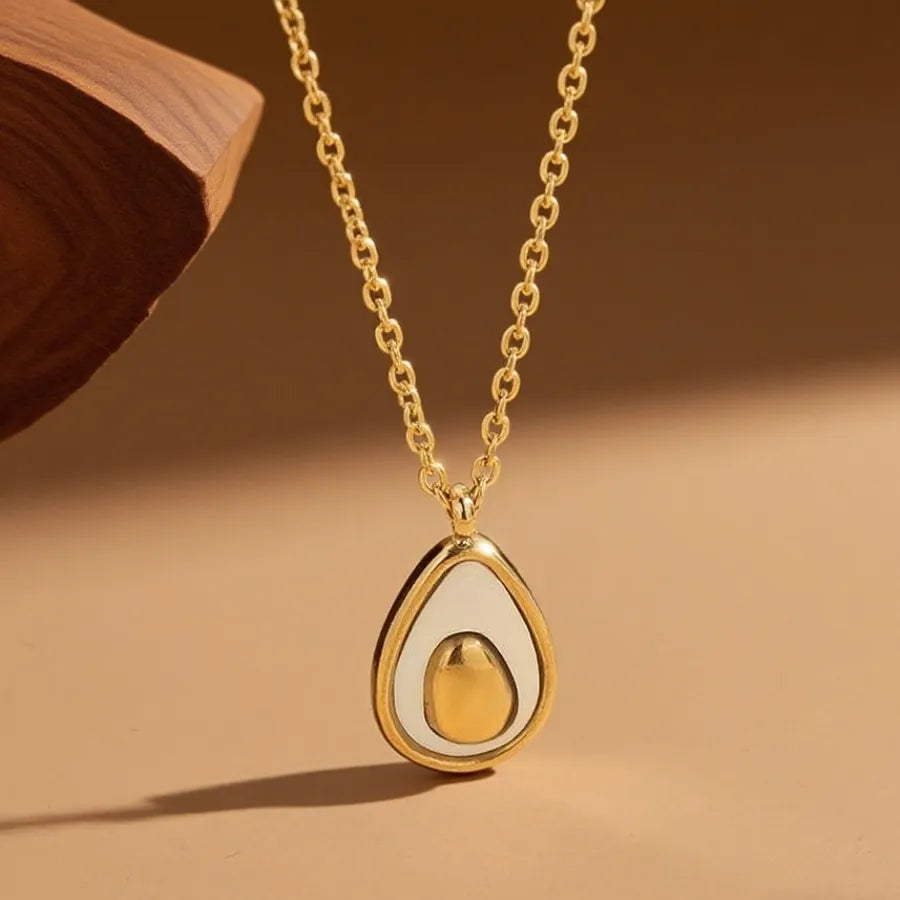 Titanium Steel Heart Pendant Necklace X0452-Avocado-Necklace- Gold