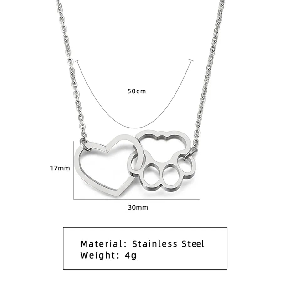 Heart & Cat Paw Gold Stainless Steel Necklace