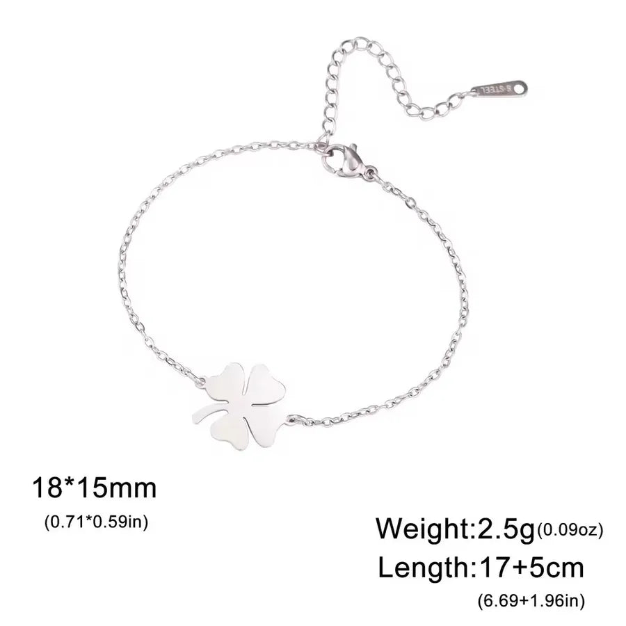 Double Layer Four Leaf Clover Bracelet Steel Color-Cross chain