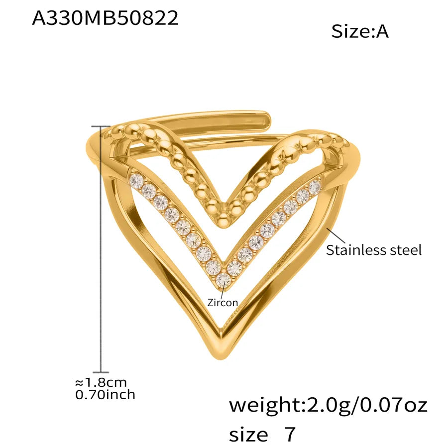 Gold Plated Geometric Zircon Ring for Women 7# A330-A Gold Heart Zircon Ring