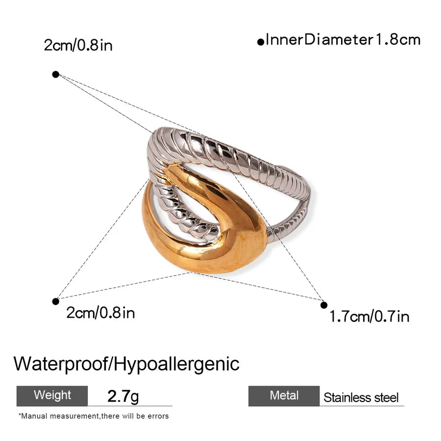 18K Gold Plated Geometric Open Ring for Women 1# Ring-Gold 1.3*1.1cm-Silver