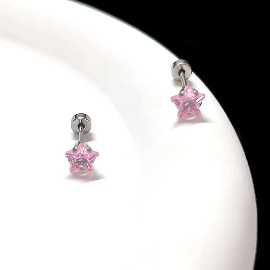 Gold Star & Heart Zircon Flat Back Earrings Silver