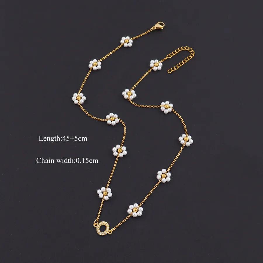 18K Gold Plated Letter Pendant Pearl Necklace Gold O